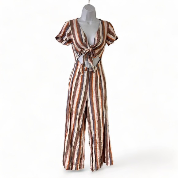 Show Me Your MuMu Pants - Show Me Your Mumu Womens Striped Tie Front Jumpsuit Sz XS Retro Beach Coastal‎